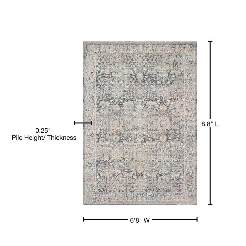 Elegant Gray Oriental 6'x8' Synthetic Area Rug