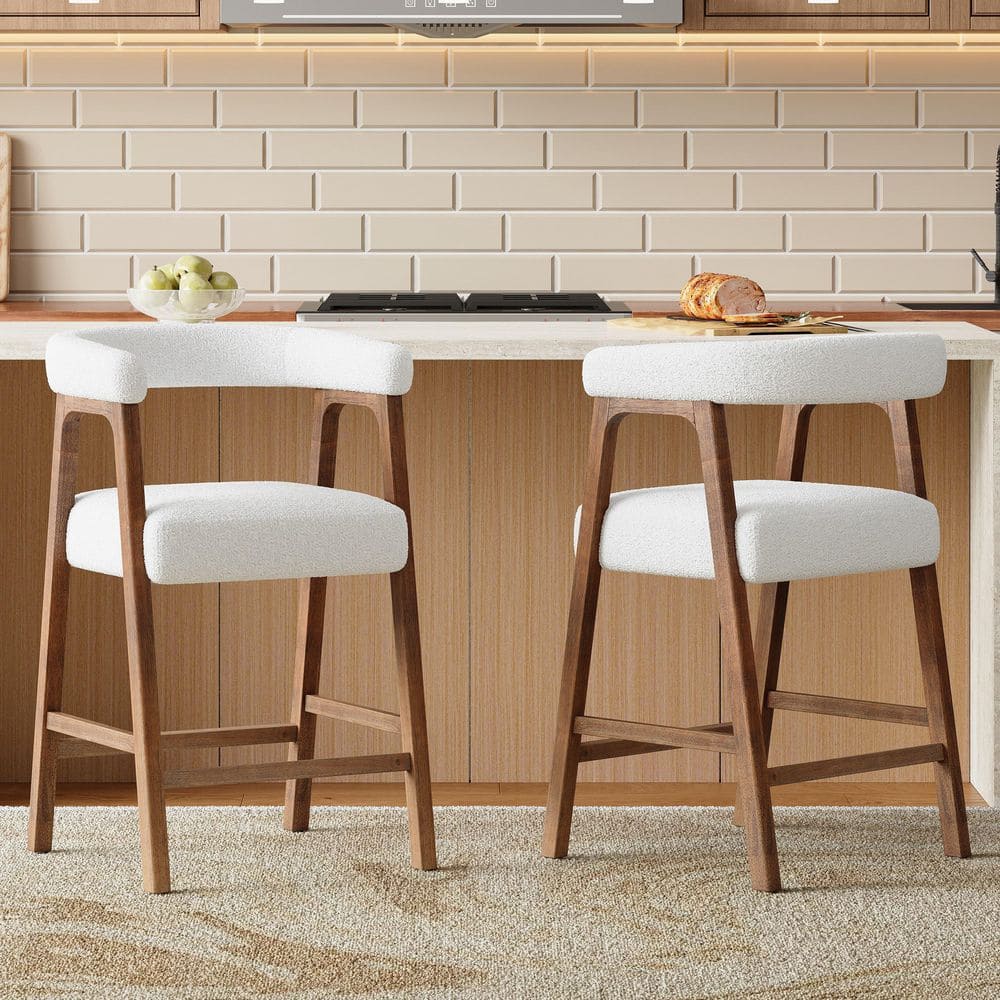 26 in. H Walnut Rubber Wood Bar Stool with Seat (Set of 2) for Kitchen Island/Dining Room price history on PriceWatchPro