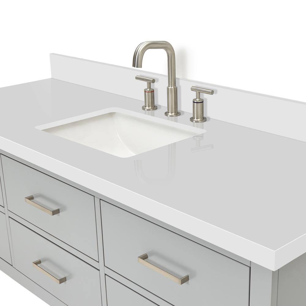 Hutton 61" Gray Wood Floating Vanity with White Quartz Top
