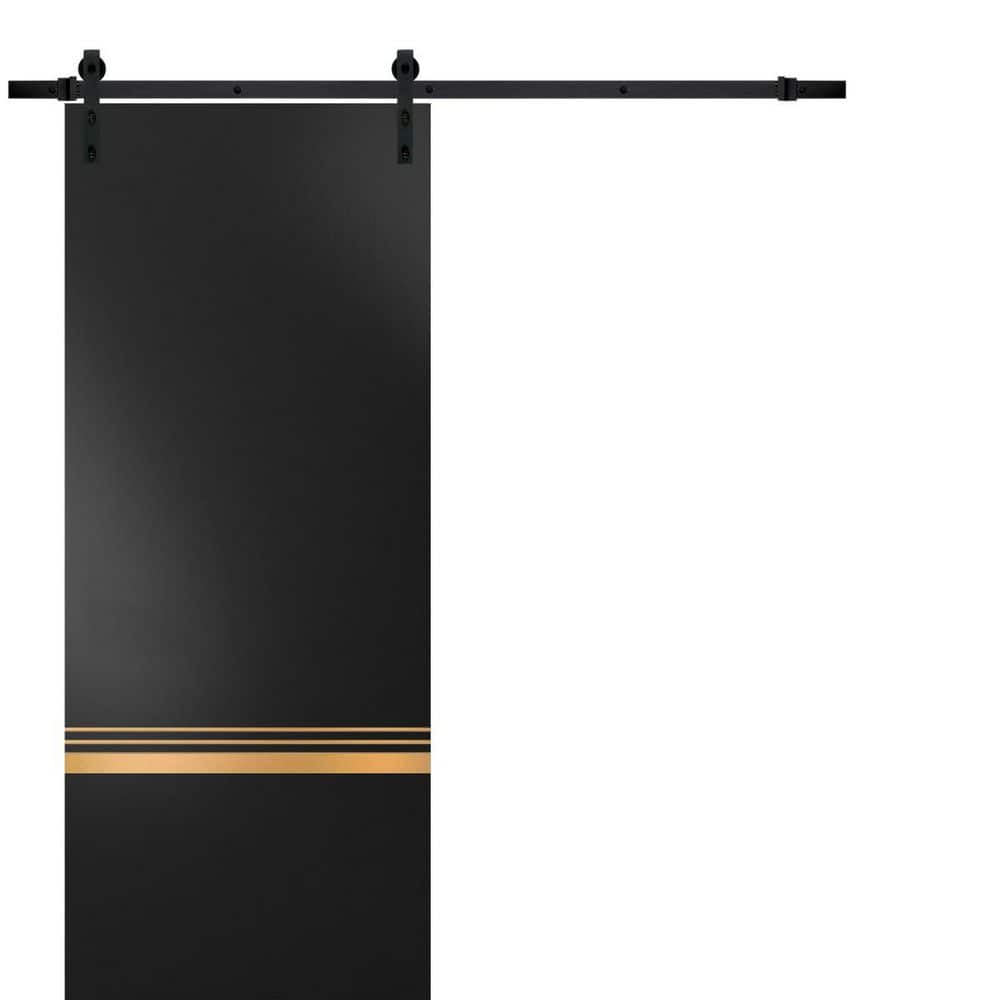 Assembly Required 18 in. x 84 in. 1-Panel Black Matte Solid Wood with Honeycomb Sliding Barn Door with Hardware Kit price history on PriceWatchPro