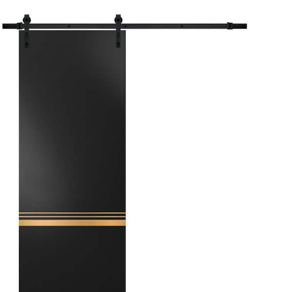 Sartodoors 24 in. x 80 in. 1 Panel Black Matte Solid Wood with Honeycomb Sliding Barn Door with Hardware Kit