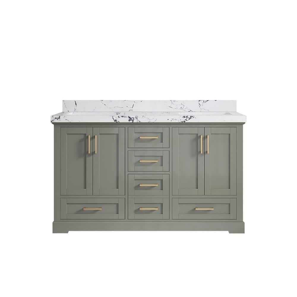 Boston 60 in. Double Sink Freestanding Evergreen Bath Vanity with Viola Night Quartz Top Unassembled price history on PriceWatchPro