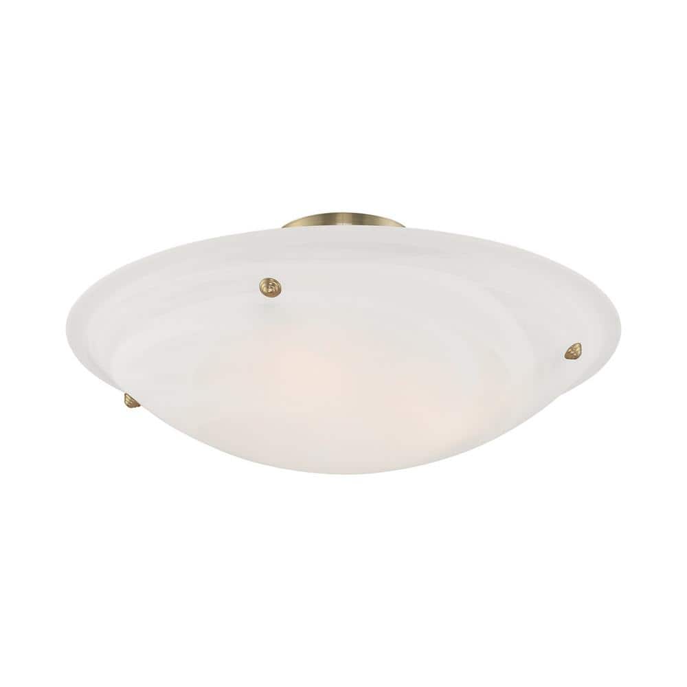 Antique Brass 4-Light Ceiling Mount with White Alabaster Glass