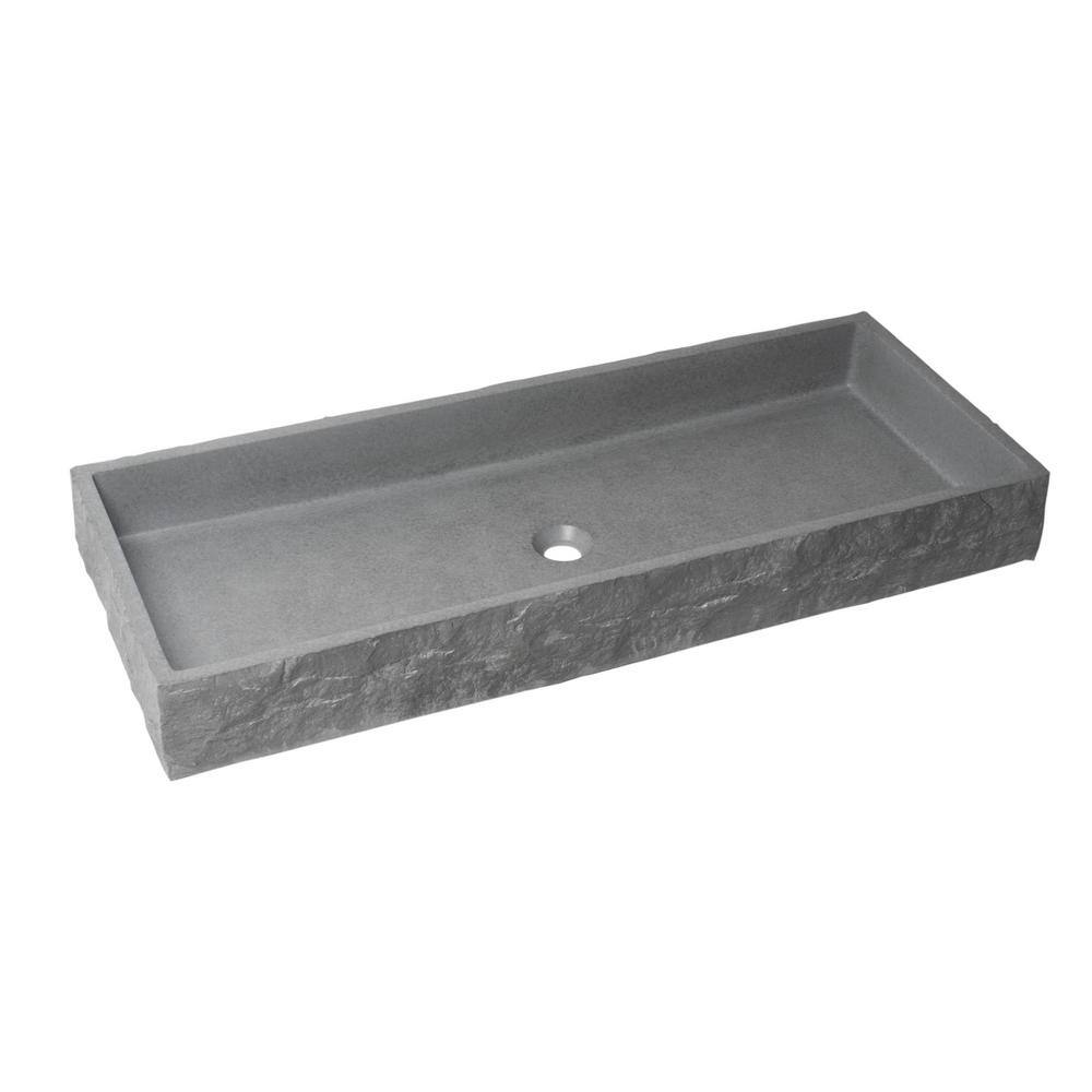 Gray Matte Concrete Rectangular Bathroom Sink, 39.6"