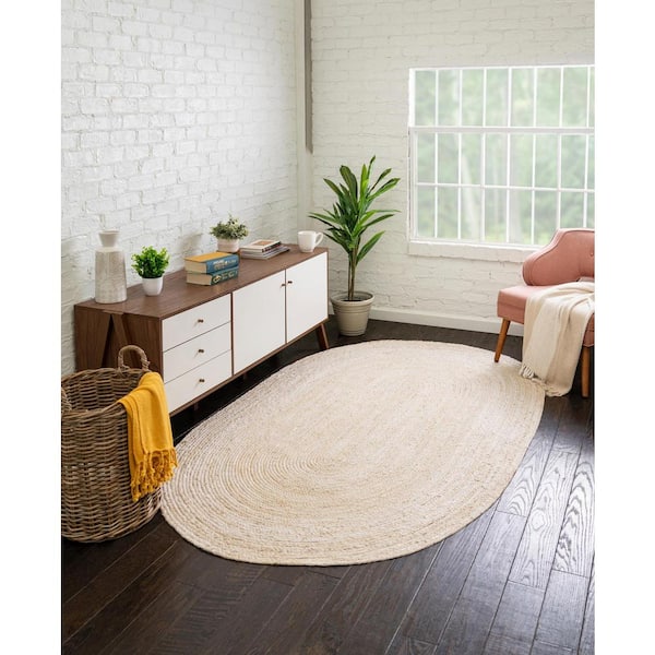 Braided Jute Dhaka White 5' 1 x 8' 0 Area Rug