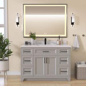48 in. W x 22 in. D x 35 in. H Single Sink Freestanding Bath Vanity in Gray with Carrara White Quartz Top and Mirror