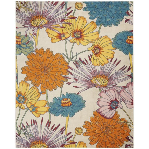8 ft. x 10 ft. Yellow Floral Power Loom Area Rug