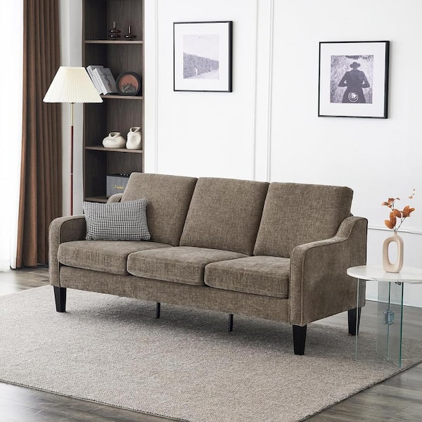 Karl home 72.9 in. Slope Arm Chenille Modern 3-Seater Rectangle Straight Reclining Sofa in. Brown