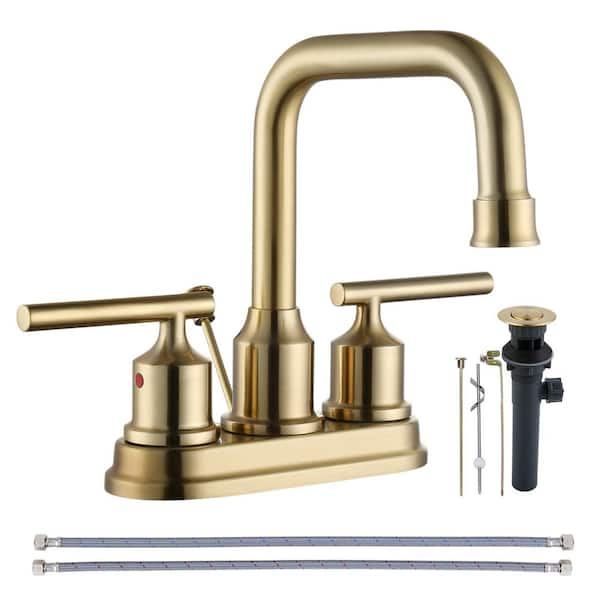 Arcora 4 In Centerset Double Handle High Arc Bathroom Faucet With Drain Kit Included In Gold 4905