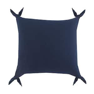 Get Knotty Blue Solid Corner Tie Soft Poly- Fill 20 in. x 20 in. Indoor Throw Pillow