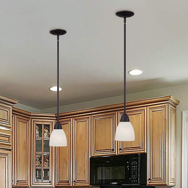 Torino 60-Watt 1-Light Oil Rubbed Bronze Transitional Mini Pendant Light with Alabaster Glass Shade, No Bulbs Included