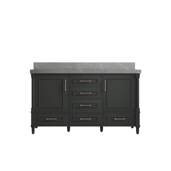 Willow Collections Hudson 60 in. Single Sink Freestanding Black Top Bath Vanity with Piatra Gray Qt. Top Unassembled