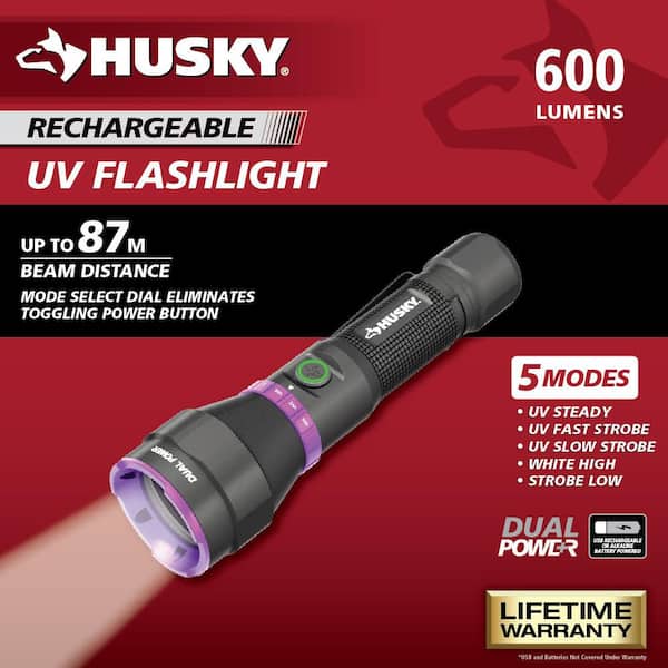 600 Lumens Dual Power LED Rechargeable Flashlight with UV