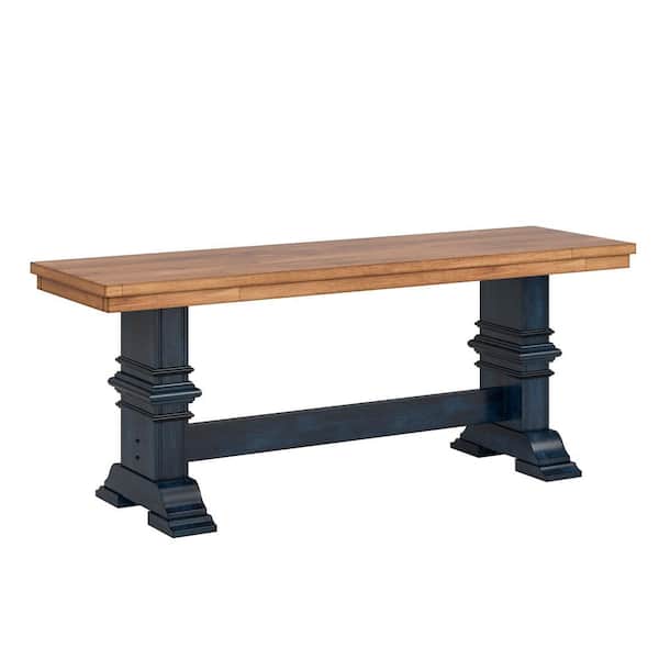 HomeSullivan Two Tone Oak And Antique Denim Dining Bench With Trestle Leg