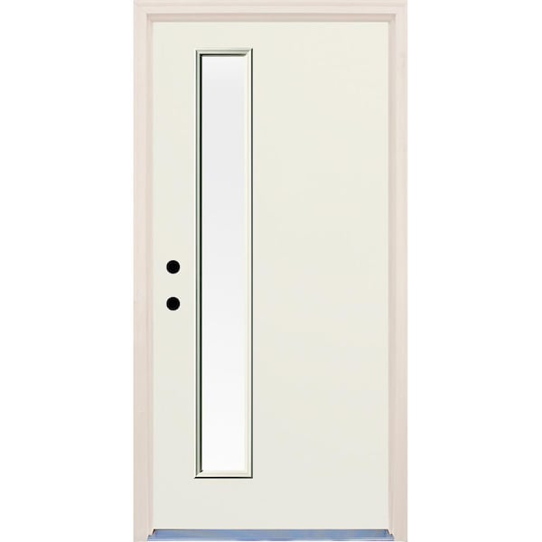 Builders Choice 36 in. x 80 in. Right-Hand 1 Lite Clear Glass Unfinished Fiberglass Raw Prehung Front Door with Brickmould