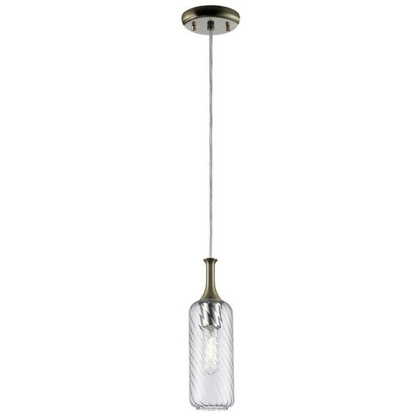 DSI 1-Light Antique Brass Iron Mini Pendant with Clear Ribbed Glass