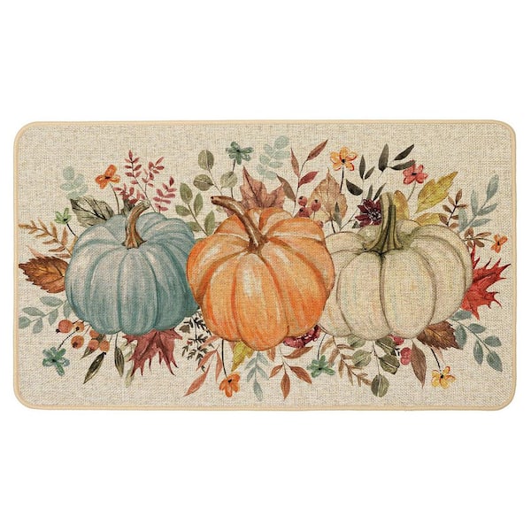 Tan 2 ft. x 1 ft. Synthetic Fall, Pumpkins Doormat, Burlap Non-Slip Rubber Backing Seasonal Welcome Mat, Indoor Area Rug