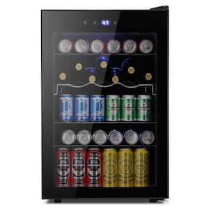 20.28 in. 37-Bottle 145-Can Single Zone Beverage and Wine Cooler Blue LED Lights in Black