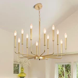 Farmhouse 12-Lights Brass Candle Chandeliers Traditional Dining Room Pendant Light Fixture