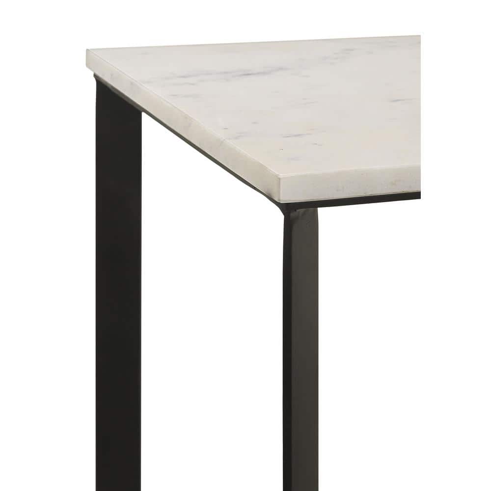White Marble Top Square End Table with Black Metal Base