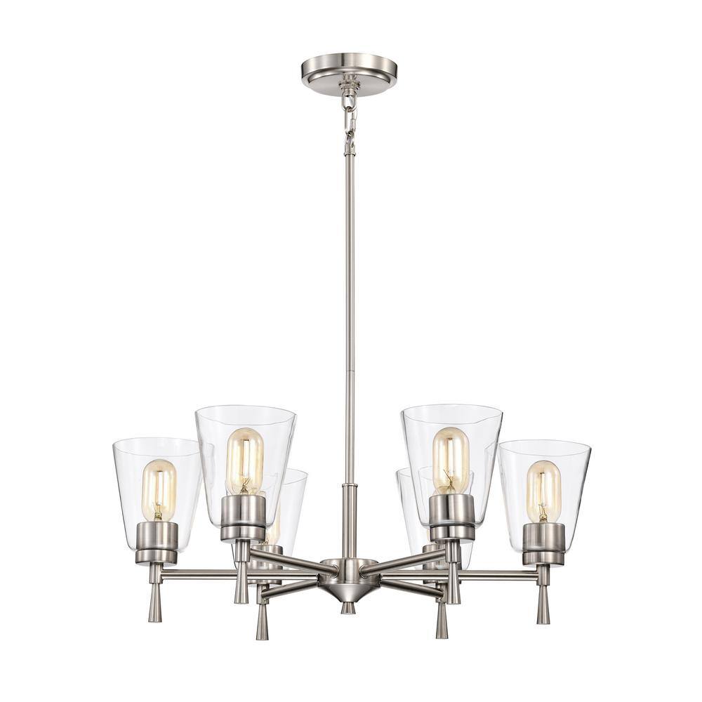 Brushed Nickel 6-Light Modern Chandelier with Clear Cone Glass Shades
