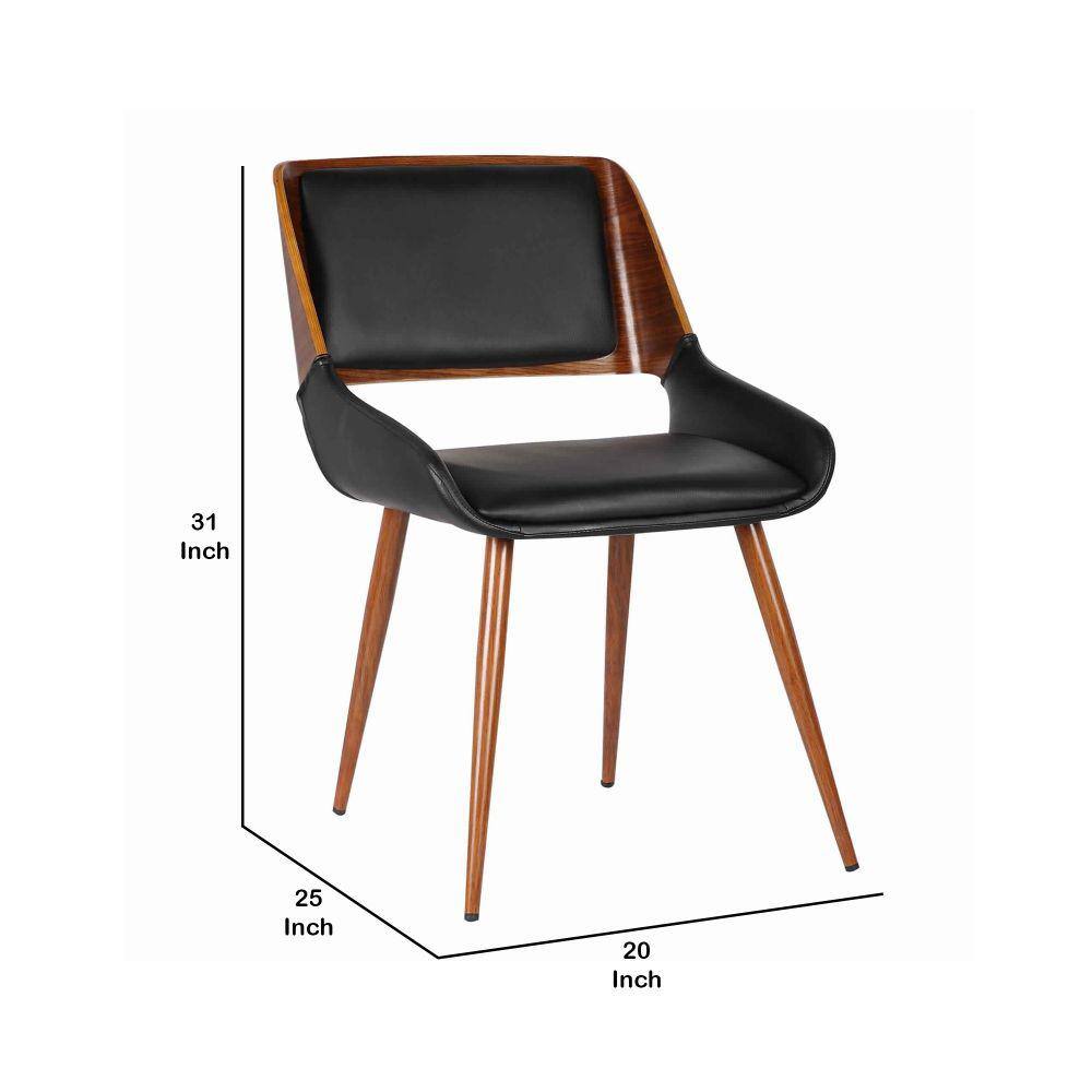 Black Faux Leather Walnut Wood Mid-Century Side Chair