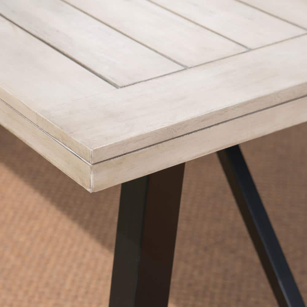 Light Gray Acacia Wood Outdoor Dining Set with Black Legs