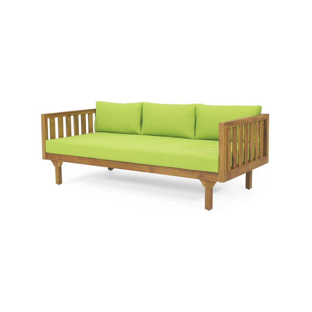 Claremont Colleges 3 Seater Teak Acacia Wood Outdoor Day Bed with Green Cushions