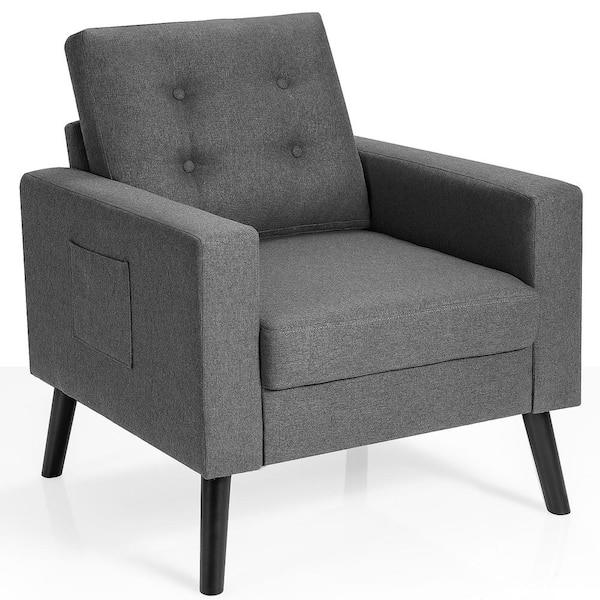 Costway Modern Accent Armchair Grey Upholstered Single Sofa Chair with 2-Side Pockets
