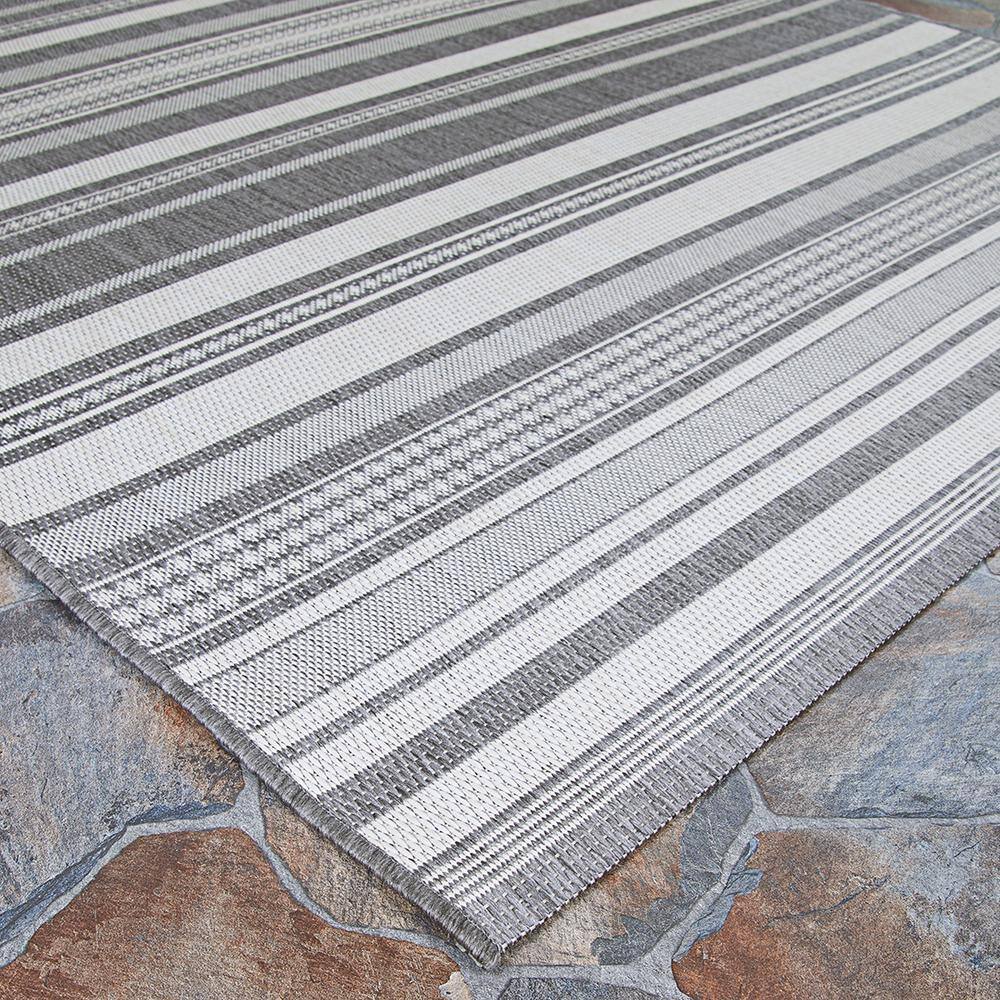 Champagne-Grey Stripe Transitional 5' x 7' Synthetic Area Rug