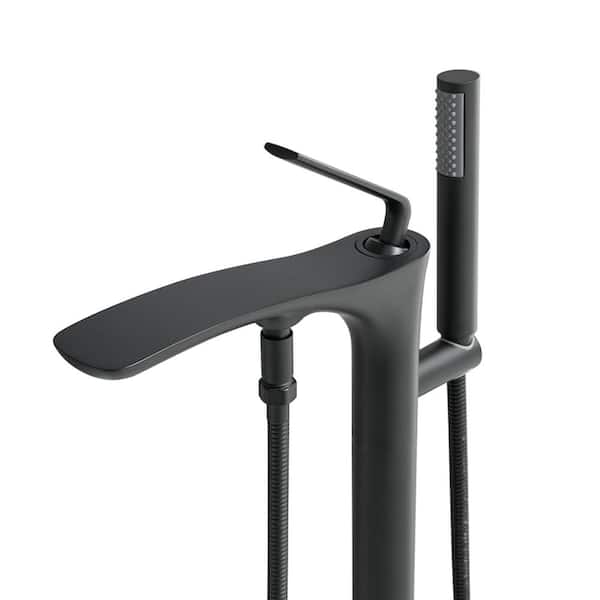 HOMEMYSTIQUE Single-Handle Freestanding Tub Faucet with Hand Shower in Matte Black