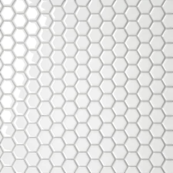 Le Cafe White 1 in. x 1 in. Hexagon Gloss Porcelain Mosaic Tile (8.39 sq. ft./Case)