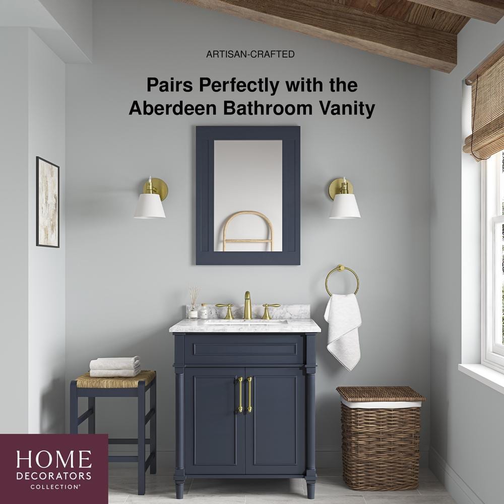 Midnight Blue Rectangular Wood Framed Bathroom Vanity Mirror