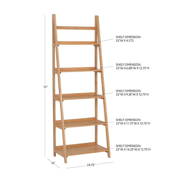 Linon Home Decor Breville 72 in. Tall Natural Wood 5-Shelf Ladder
