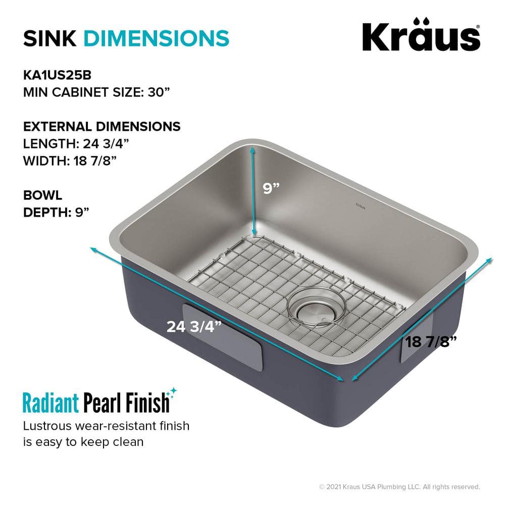 Dex 25-Inch Stainless Steel Single Bowl Drop-In Kitchen Sink