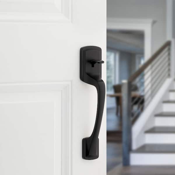Prague Matte Black Entry Door Handle Only with Pismo Round Door Knob