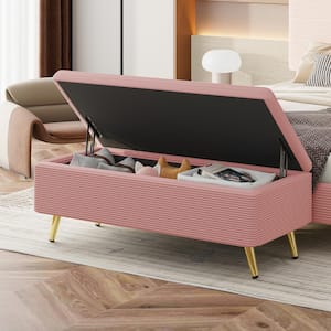 Pink Modern Corduroy 38.4 in. Upholstered Bedroom Bench Entryway Bench with Metal Legs