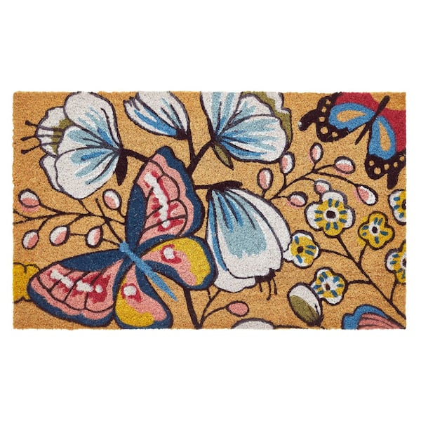 Butterfly 18 in. x 30 in. Coir Indoor/Outdoor Door Mat Multi-Colored