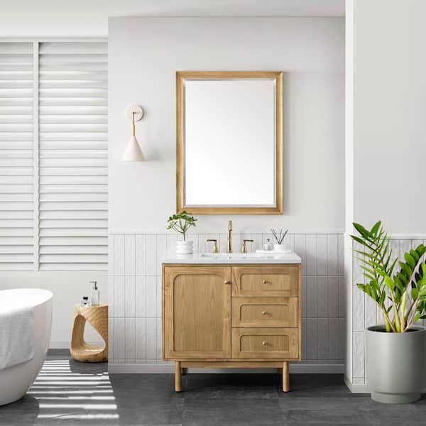 Laurent 36.0 in. W x 23.5 in. D x 34.2 in . H Bathroom Vanity in Light Oak with Arctic Fall Solid Surface Top