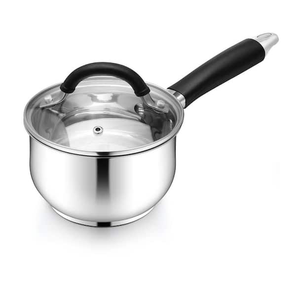 1 qt. Stainless Steel Sauce Pan with Lid and Stay-Cool Handle, Non-toxic Kitchen Cooking Sauce Pot, Dishwasher Safe