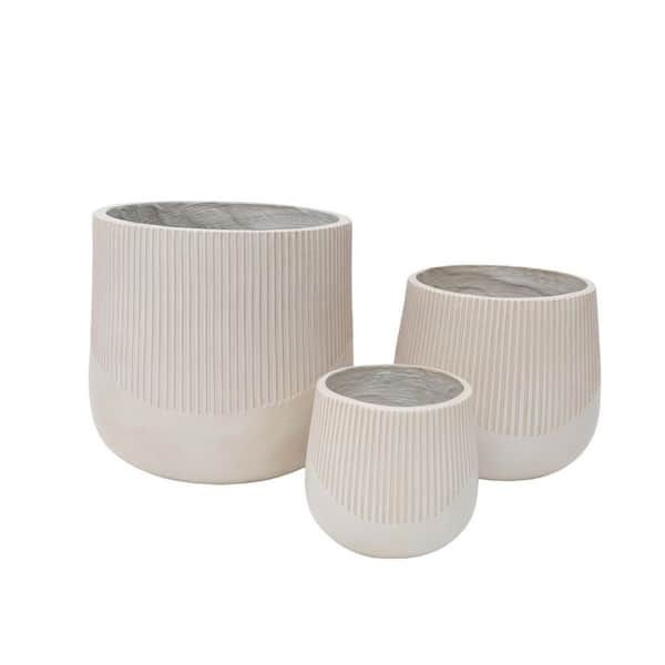 Ardis Large 9 in., 13.38 in. and 17.1 in. Dia Antique White MGO Round Indoor and Outdoor Planters (3-Pack)