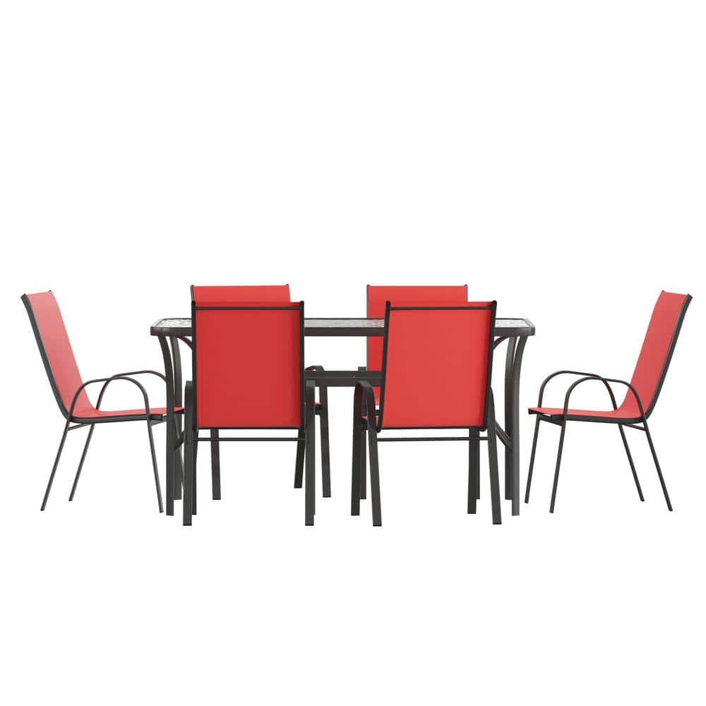 Black 7-Piece Metal Rectangle Outdoor Dining Set