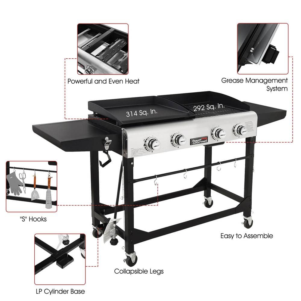 Royal Gourmet 66" Stainless Steel Propane Gas Grill with Side Burner