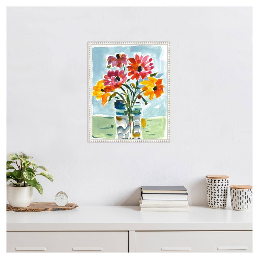 Colorful Floral Canvas Print with Beaded White Frame, 16 x 20