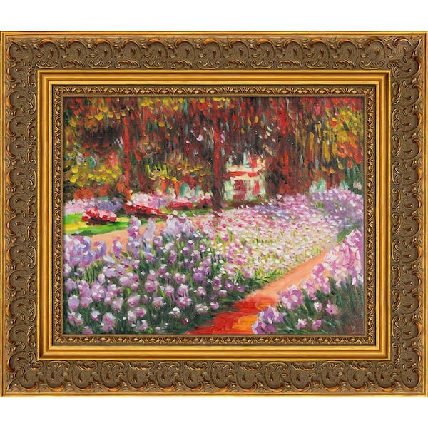 LA PASTICHE Artist's Garden at Giverny Hand-Painted Classic Framed Artwork 12 in. x 14 in.