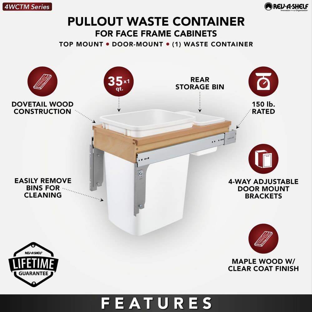 White Plastic Pull-Out Kitchen Waste Bin with Maple Trim