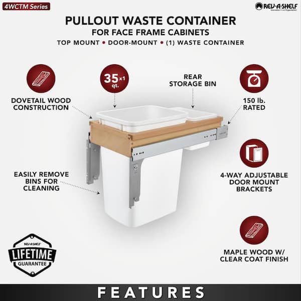 White Double 35 qt. Pull Out Top Mount Waste Bin, 17.75 in. W Cabinet Opening