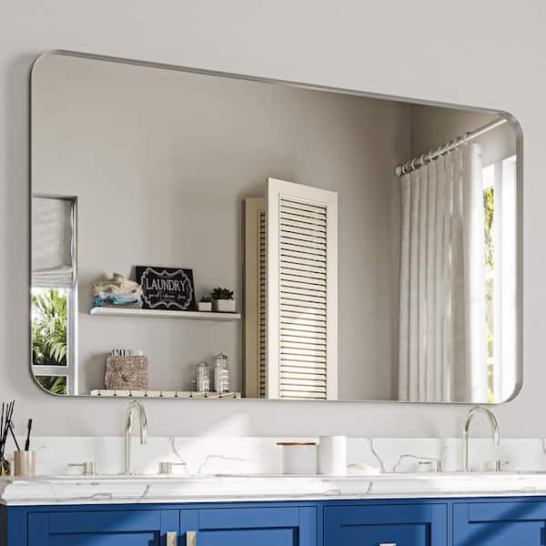 60 in. W x 40 in. H Rectangular Aluminum Framed Wall Bathroom Vanity Mirror in Silver