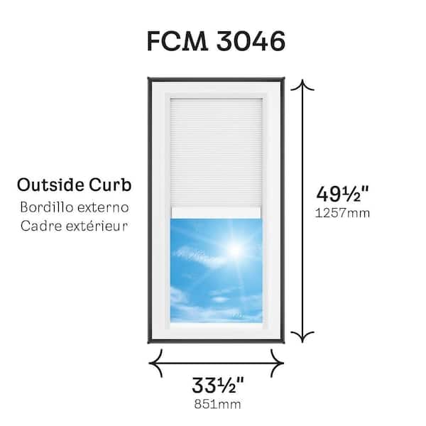 30-1/2 in. x 46-1/2 in. Fixed Curb Mount Skylight with Laminated Low-E3 Glass, White Solar Powered Room Darkening Shade