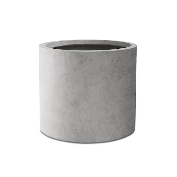 KANTE 12.5 in. W Cylindrical Lightweight Natural Concrete Metal Indoor Outdoor Planter Pot w/Drainage Hole for Home and Garden